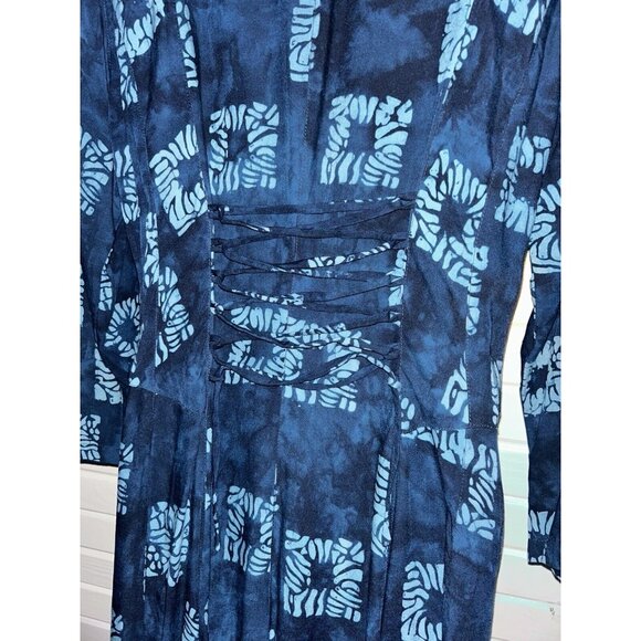 VTG Jalan Jalan Sz LARGE Batik Rayon Maxi Dress L/S Modest Y2K 90s Button Up EUC - Picture 8 of 10